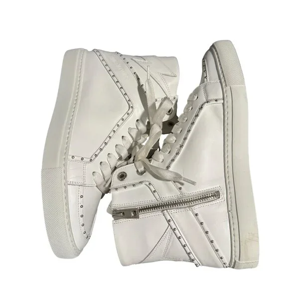 Zadig & Voltaire ZV1747 High Flash Studded Sneaker Womens White, Sz 39 WORN ONCE - Picture 6 of 10
